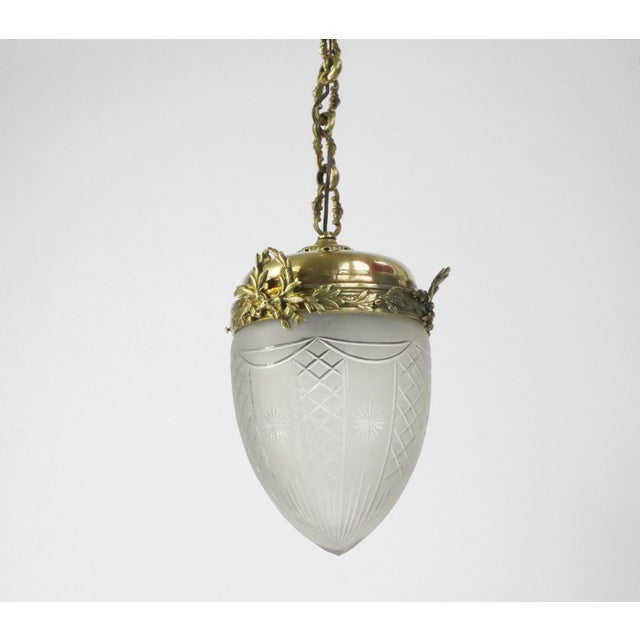 Antique French Art Nouveau Pendant Lamp in Crystal and Brass For Sale - Image 10 of 10