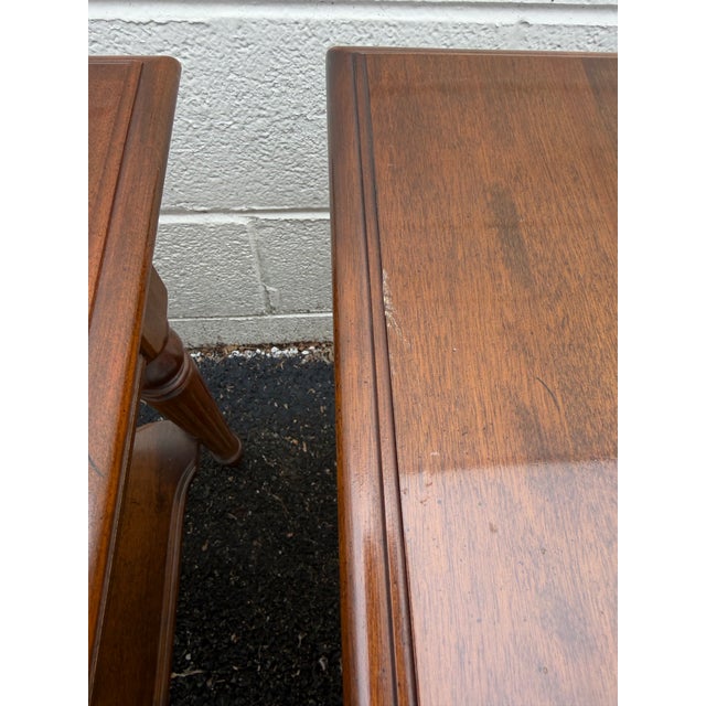 Wood Vintage Ethan Allen Pair of Traditional Style Solid Wood 2 Tier Nightstands Bed Side Tables. For Sale - Image 7 of 12