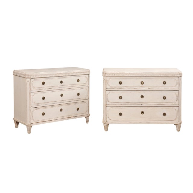 Mid 19th Century Swedish Gustavian Style 1850s Painted Wood Chests with Carved Motifs - A Pair For Sale - Image 5 of 12