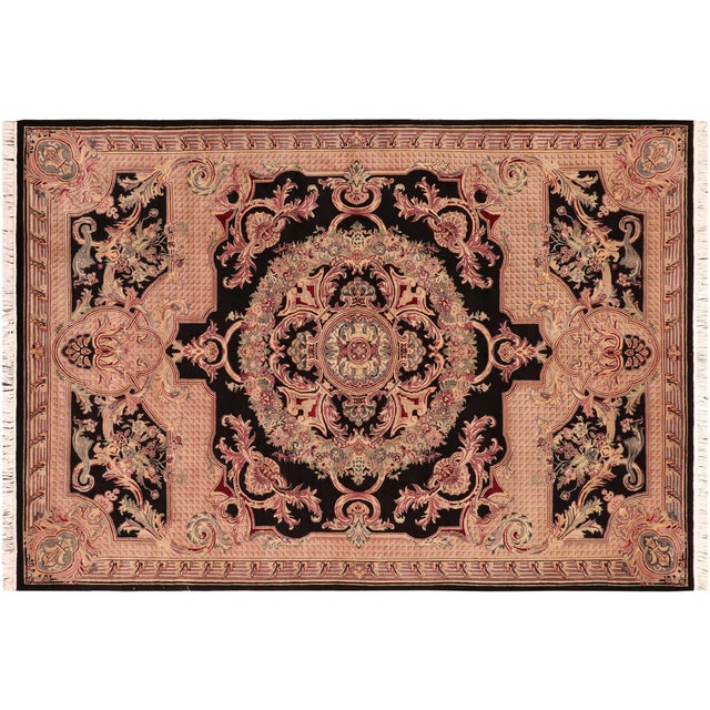 Black Art Nouveau Medallion 1990's Pak-Persian Black/Pink Wool Rug - 6'2'' X 9'0'' For Sale - Image 8 of 9