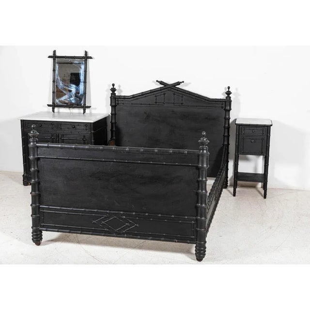 19th Century French Ebonised Faux Bamboo Bedroom Suite, Set of 4 For Sale - Image 3 of 13