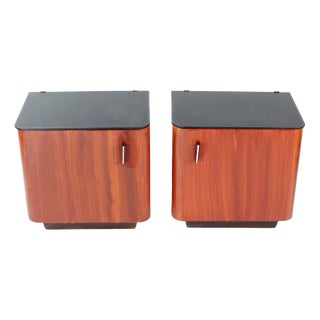 Vintage Bedside Tables with Black Glass, Czechoslovakia, 1960s, Set of 2 For Sale