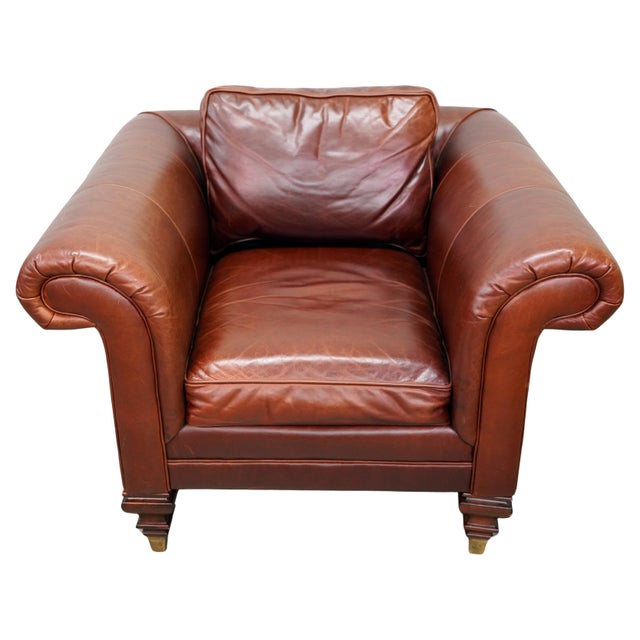 Early 21st Century Ralph Lauren British Colonial Lounge Chair in Brown Leather, Mahogany & Brass For Sale - Image 5 of 13