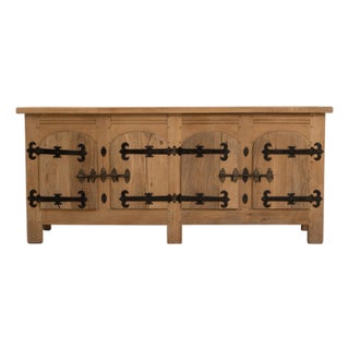 Brutalist Oak Buffet With Iron Hardware For Sale