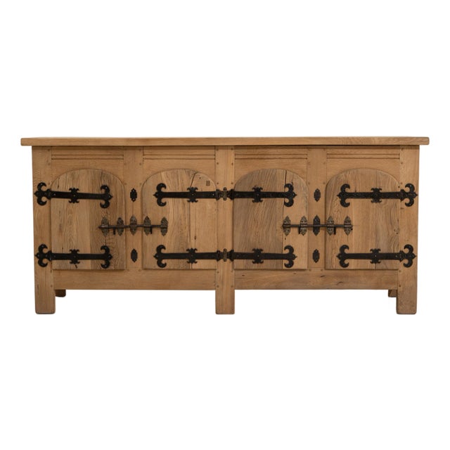 Brutalist Oak Buffet With Iron Hardware For Sale