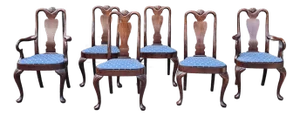 Mid 20th Century Hickory Chair Queen Anne Style Mahogany Dining Chairs- Set of 6