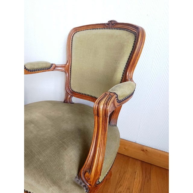 Louis XV Green Cabriolet Armchair, 1890s For Sale - Image 11 of 17