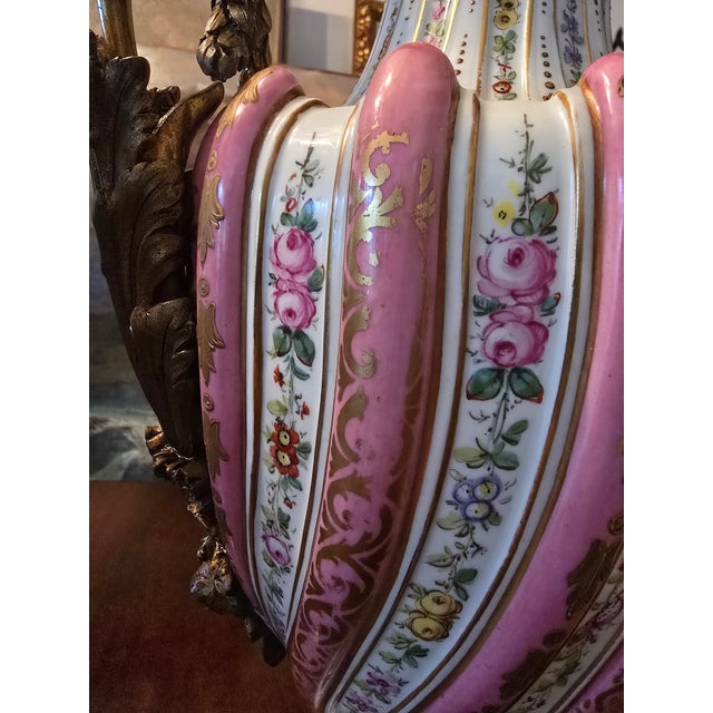 Art Nouveau Antique Signed Sevres Pr Urns Raised Gold Roses For Sale - Image 3 of 14