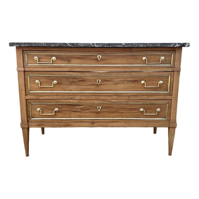 French 19th Century Louis XVI Bleached Chestnut Marble Top Commode For Sale
