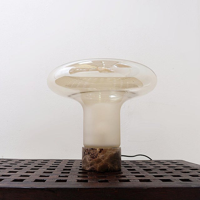 Mushroom Table Lamp with Marble Base and Opal Glass Shade For Sale - Image 5 of 14