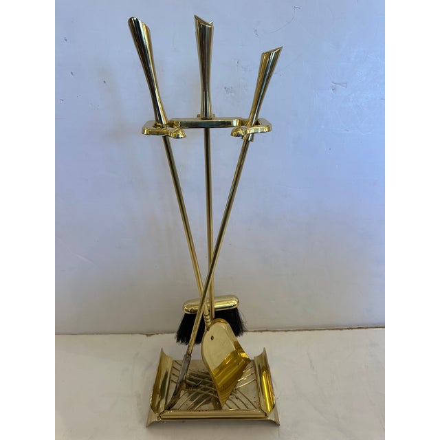 Midcentury Modern Brass Fireplace Tools -Set of 4 For Sale - Image 4 of 9