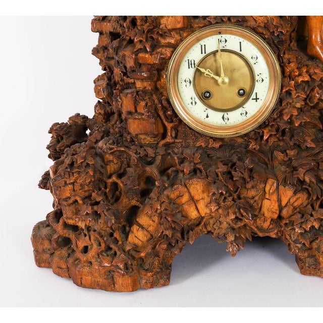 Antique Swiss Black Forest Carved Linden Wood Clock, 1890s For Sale - Image 6 of 18