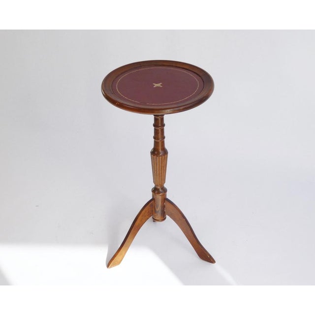 Small Victorian Style Mahogany Wine Table or Plant Stand with Red Leather Top For Sale - Image 9 of 9