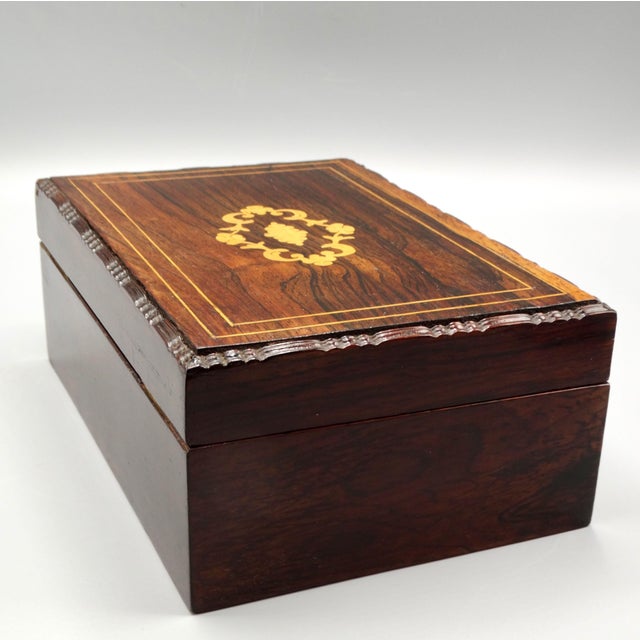 19th-Century English Rosewood Jewelry Box, Lock & Key For Sale - Image 9 of 11