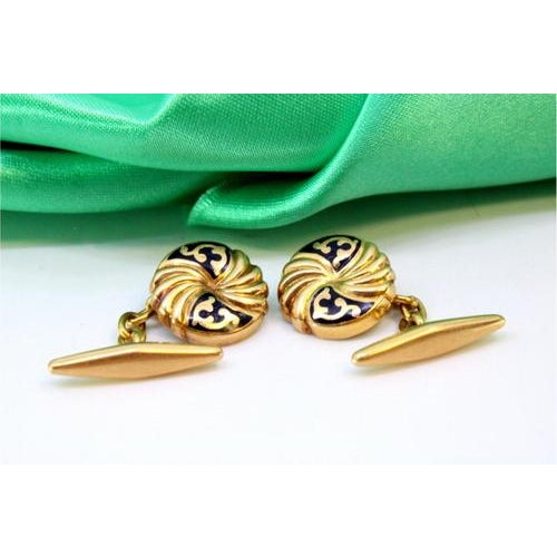 Yellow Gold Button-Shaped Cufflinks with Enamelled Applications, Set of 2 For Sale - Image 4 of 6