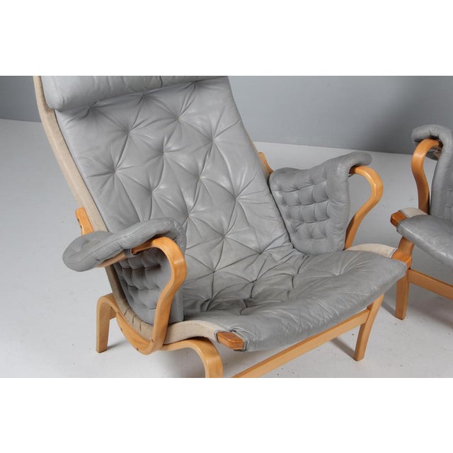 1980s Pernilla Lounge Chair in Grey Leather with Beech Frame attributed to Bruno Mathsson for Dux, Sweden, 1980s For Sale - Image 5 of 11