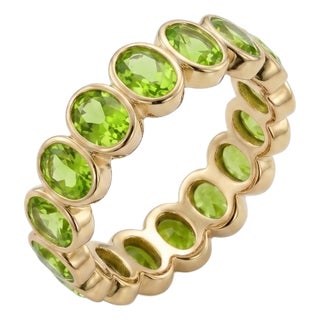 Peridot Bezel-Set Eternity Stackable Band Ring in 18k Gold Plated Sterling Silver Us 7 For Sale
