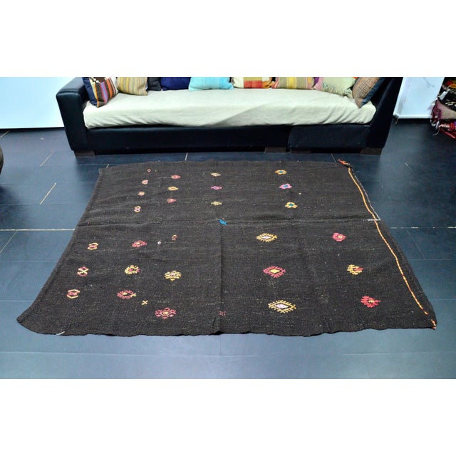 1960s Vintage Turkish Black Kilim Rug For Sale In Phoenix - Image 6 of 11
