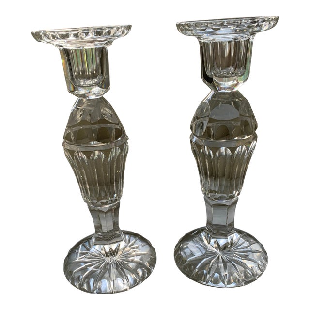 Antique Finely Cut Crystal Candlesticks a Pair For Sale