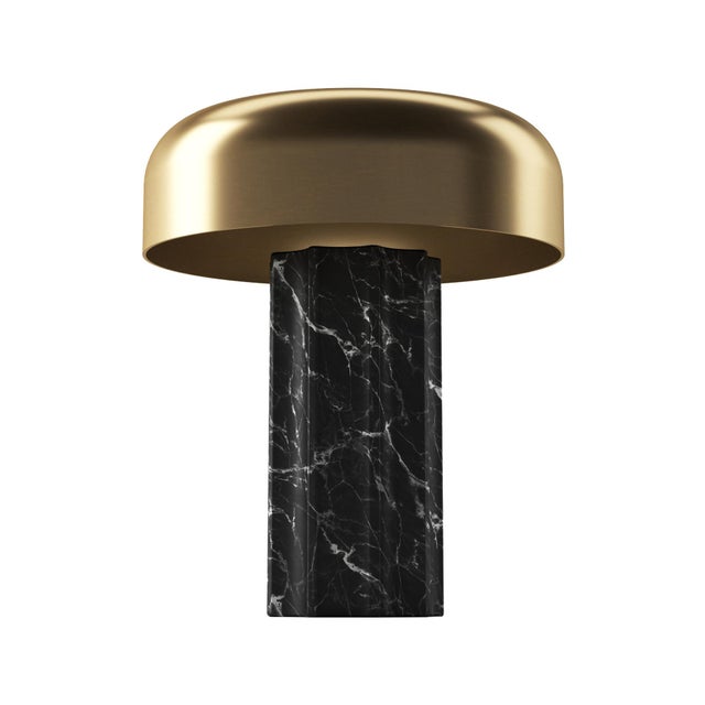 FLUTED COLUMN Rechargeable Cordless LED Table Lamp, 3-Levels Brightness Touch Sensor Control, Black Marble / Brushed Brass For Sale - Image 14 of 14