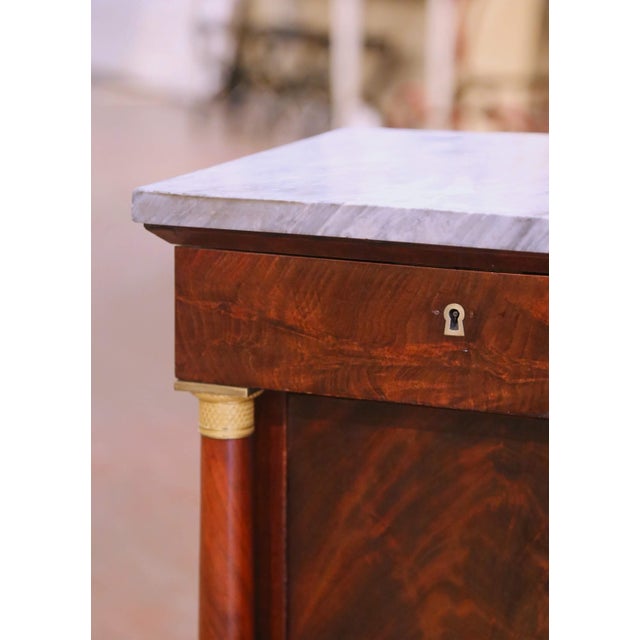 19th Century French Empire Marble Top Carved Walnut Vanity Cabinet With Mirror For Sale - Image 4 of 12