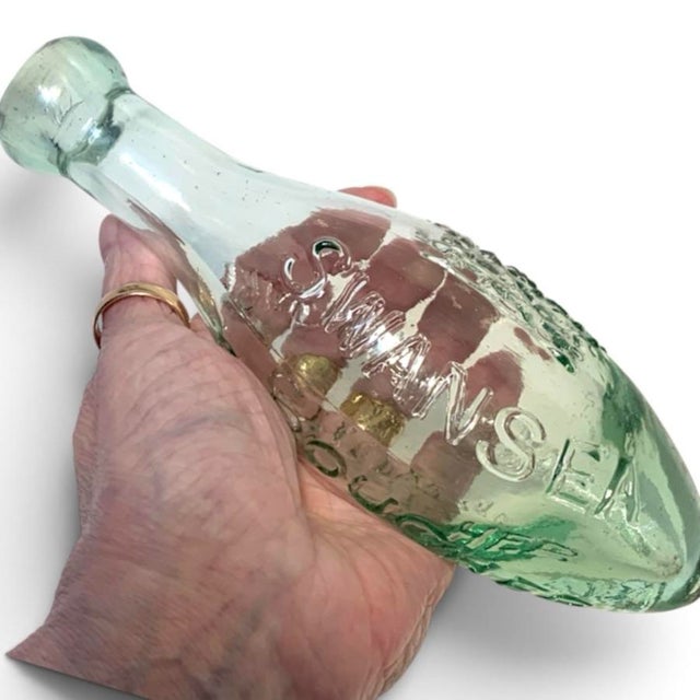 Late 19th Century R. Boucher Swansea Aqua Glass Torpedo Bottle For Sale - Image 4 of 12