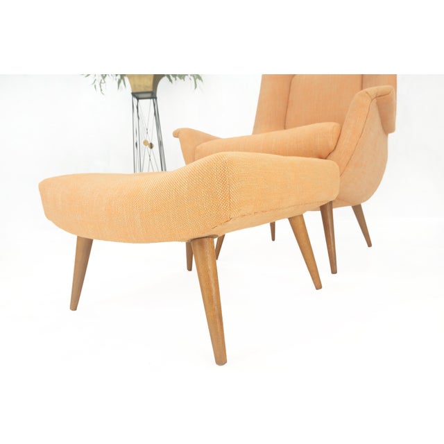 Mustard Lawrence Peabody Tapered Dowel Leg Lounge Chair Matching Ottoman New Upholstery For Sale - Image 8 of 18