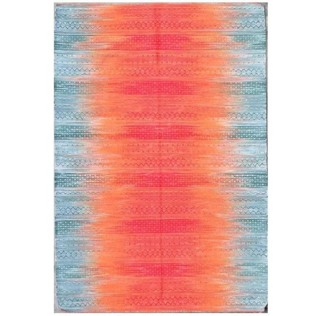 Ikat Style Handwoven Cotton Kilim Rug For Sale - Image 3 of 5