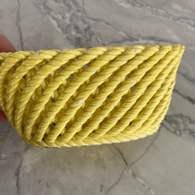 Vintage bright yellow ceramic braided basket made in Spain. Would be great for serving bread or holding kitchen items!...