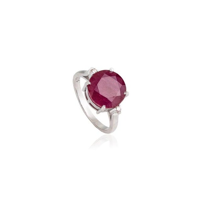 Ruby Solitaire Ring With Diamond in 925 Sterling Silver - Size 6.5 For Sale - Image 9 of 12