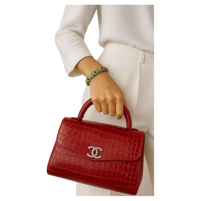 Bochic "Capri" Vintage Emerald, Ruby & Diamond Bangle Set In 18K Gold & Silver For Sale - Image 15 of 18