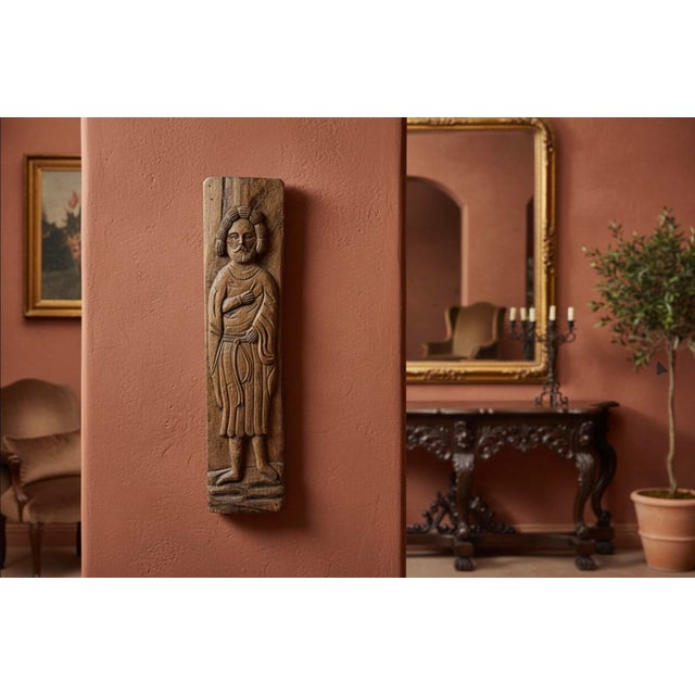 Antique Spanish Hand-Carved Oak Religious Relief Figure – Provincial Baroque Saint For Sale - Image 12 of 12