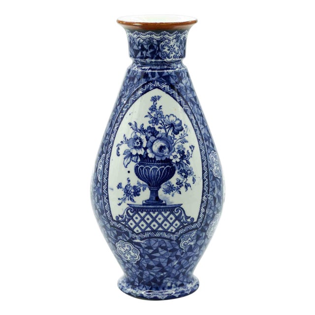 Ceramic Blue Vase by Franz Anton Mehlem, 19th Century For Sale