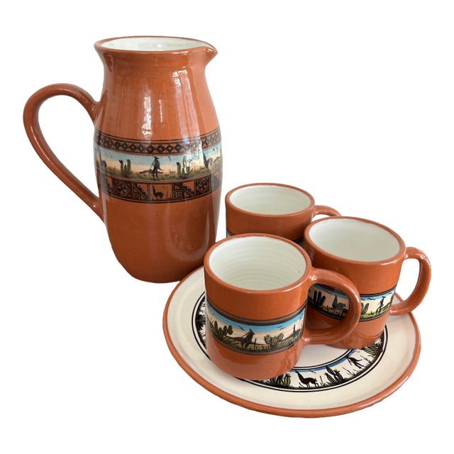 Late 20th Century Peruvian Earthenware Artisanal Serving Set of 5 For Sale