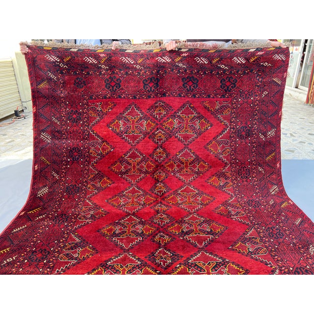 Vintage Afghan Ersari Khamyab Diamond Chain Tribal Rug - 9'2" X 6'0" For Sale - Image 6 of 14