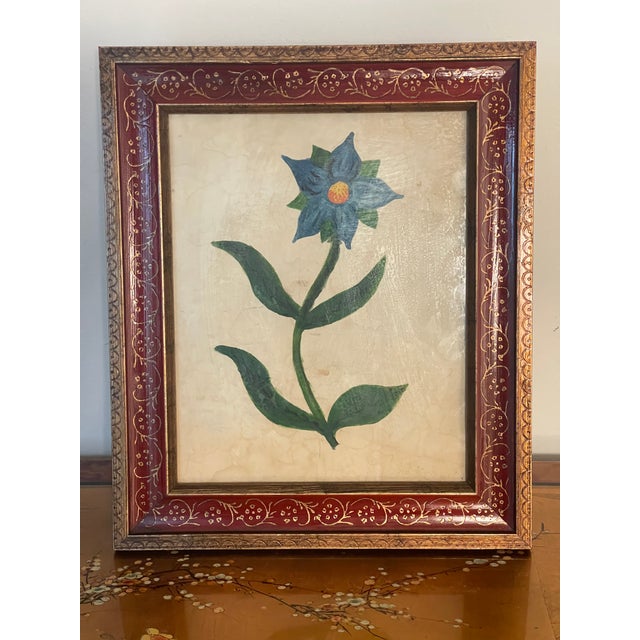 American Antique Folk Art Naive Flower Painting Framed For Sale In Miami - Image 6 of 6