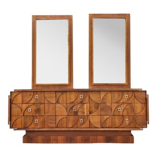 Mid Century Mosaic Brutalist Modern Walnut Dresser by Tobago For Sale