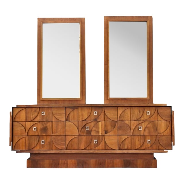 Mid Century Mosaic Brutalist Modern Walnut Dresser by Tobago For Sale