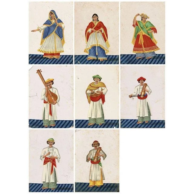 An original early 19th-century set of 8 Indian gouache paintings on transparent mica.A fantastically vivid set of eight...