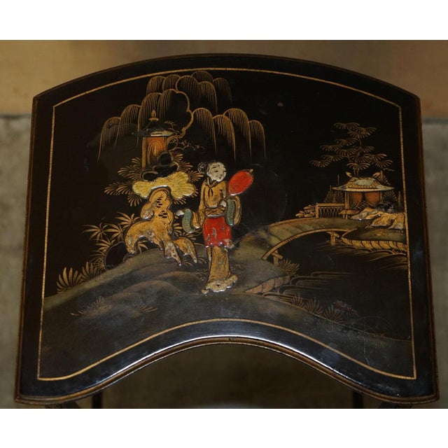 Chinese Chinoiserie Lacqurered Kidney Shaped Nesting Tables, 1900s, Set of 3 For Sale - Image 13 of 18