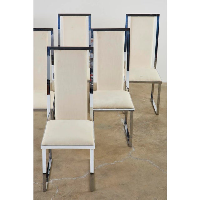 Pierre Cardin Set of Six Pierre Cardin Flat Bar Chrome Dining Chairs For Sale - Image 4 of 13