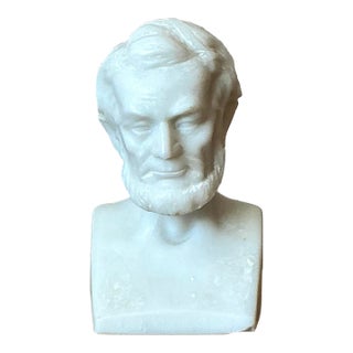 Vintage Boho Carved Marble Bust of a Lincoln For Sale