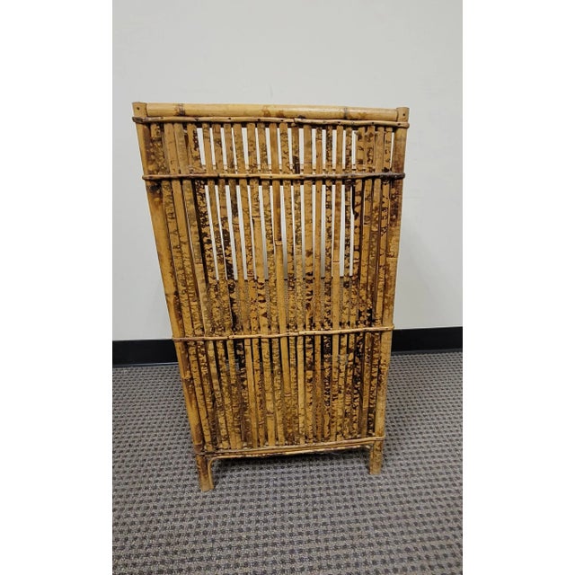 Tan Mid-Century Bohemian Split Bamboo Rattan Wicker Low Bookcase Etagere For Sale - Image 8 of 13