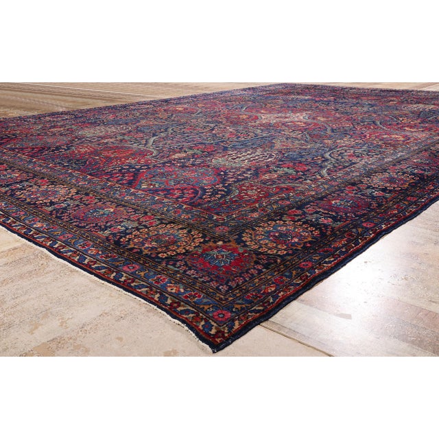 Navy Blue Antique Persian Kerman Rug, 11'01 X 17'01 For Sale - Image 8 of 10