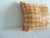 Patchwork pattern front. Woven vintage pillow with strie cotton red and orange textile backing. Feather/Down insert Size:...