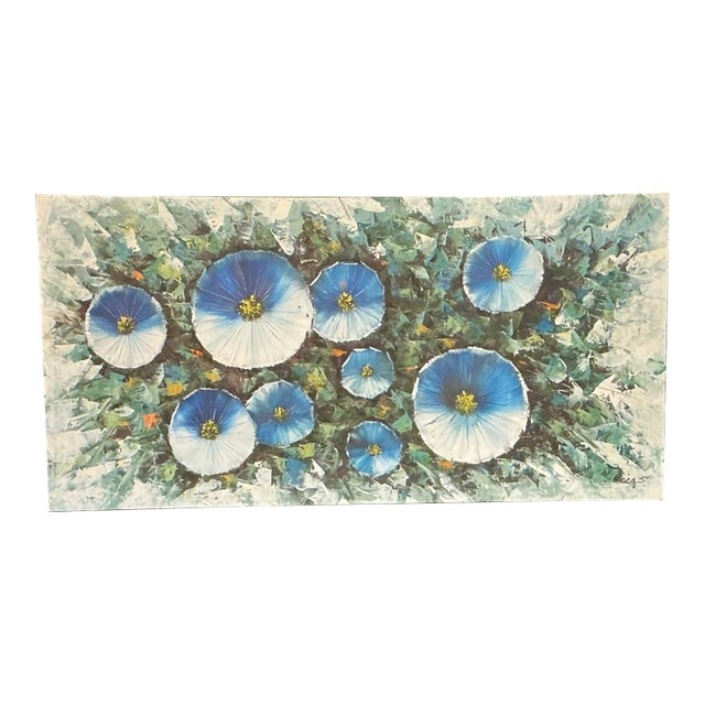 Large Vintage Hand-Painted Textured Flowers Canvas Wall Art Framed For Sale