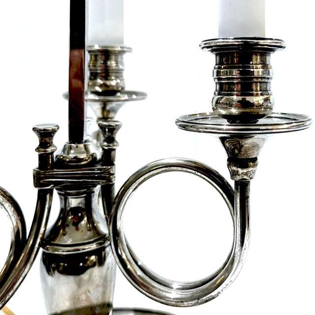 Metal Vintage Silver Plated Bouillotte Lamp - Three Arms For Sale - Image 7 of 15