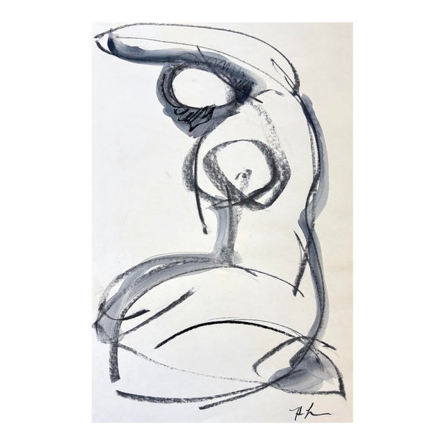 Seated Gesture, Charcoal Drawing on Paper. 18 X 12 Inches For Sale