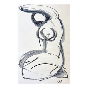 Seated Gesture, Charcoal Drawing on Paper. 18 X 12 Inches