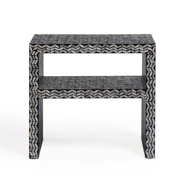 Boho Chic Derry Black Mother of Pearl Nightstand For Sale - Image 3 of 7